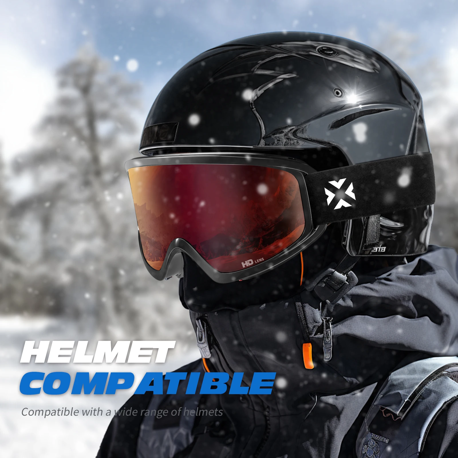 Occhiali da sci antiappannamento Occhiali da moto Occhiali da snowboard invernali Occhiali da sci Sport all'aria aperta Maschera da sci antivento Occhiali da fuoristrada Casco  18