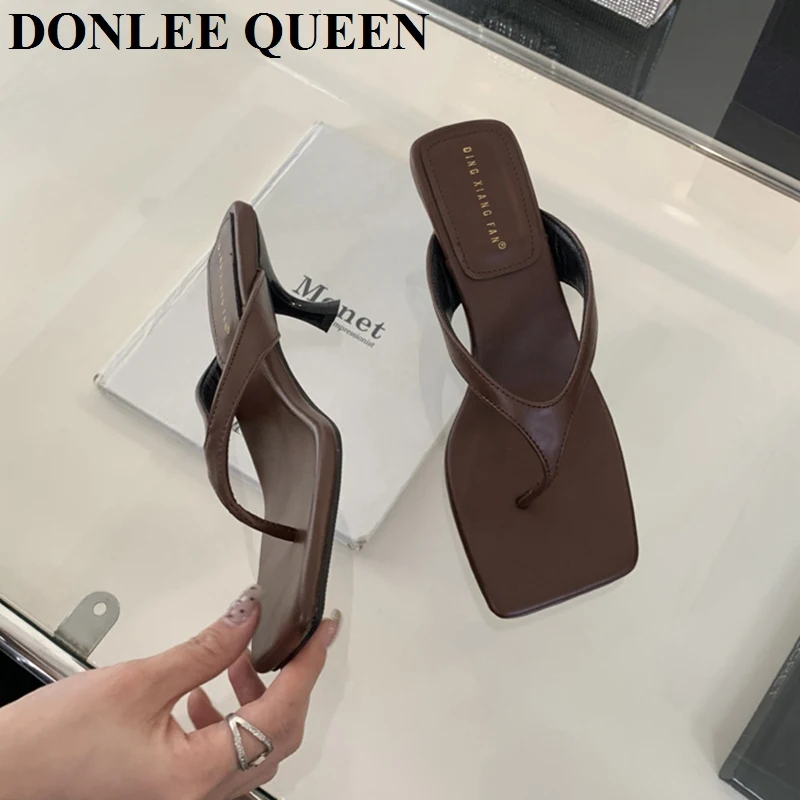 Fashion Brand High Heel Slippers Women Slip On Slide Narrow