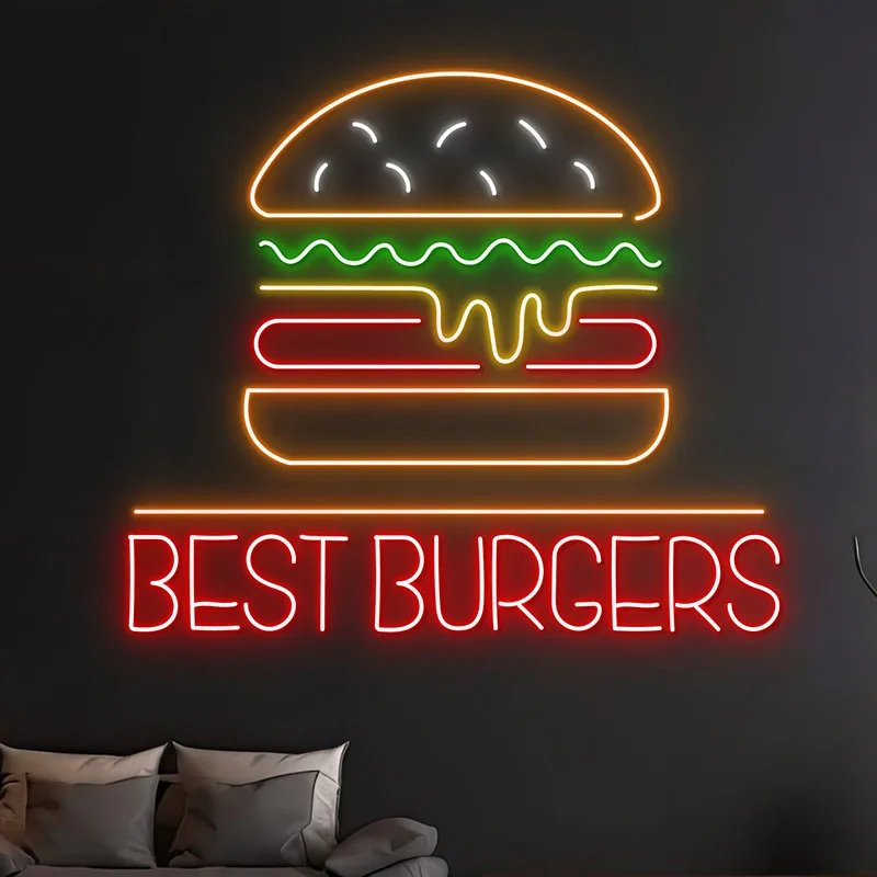 

Custom Hamburger Neon Led Sign Burger Neon Signs Fast Food for Restaurant Kitchen Hamburger Store Wall Decor Logo Night Light