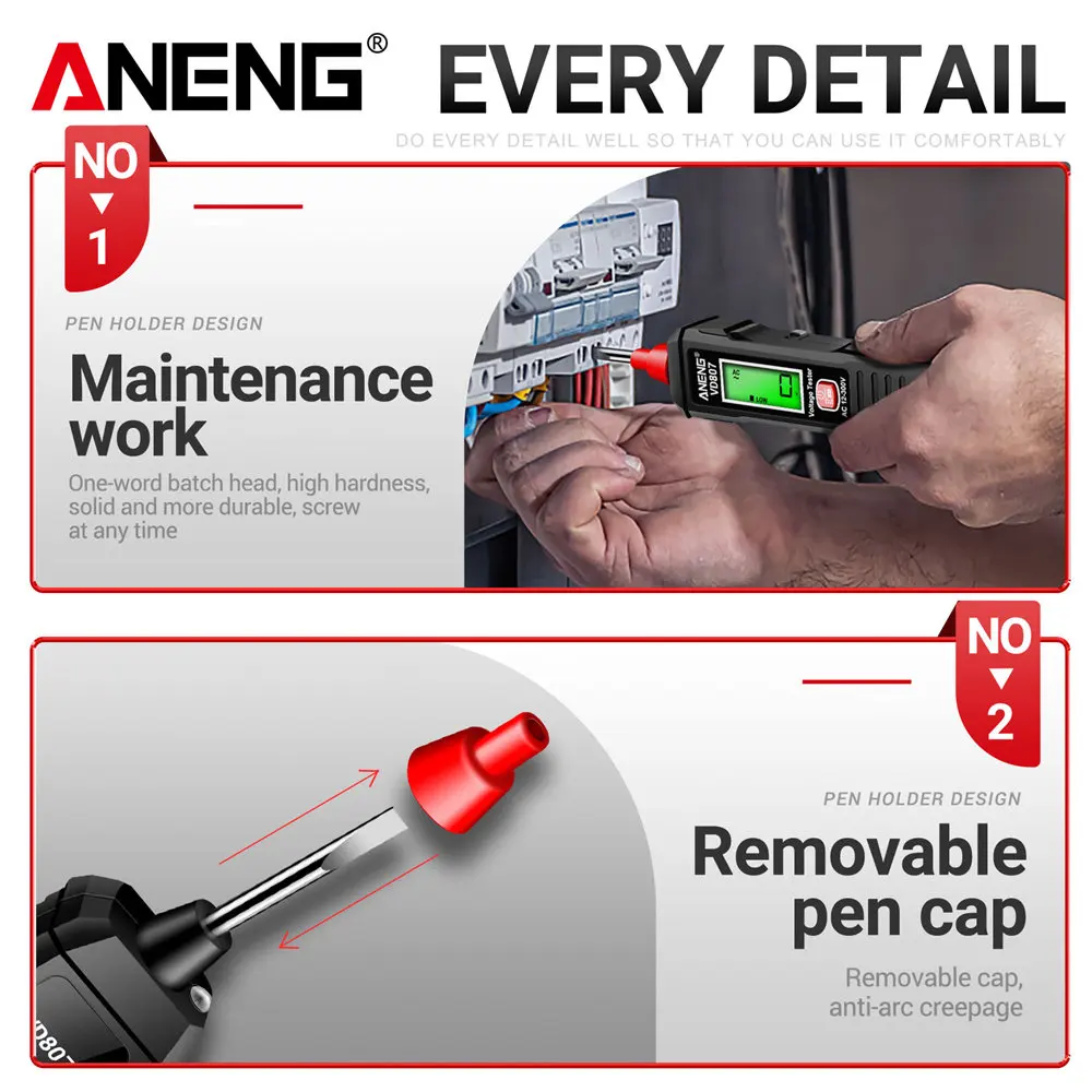 ANENG VD807 One-word Induction Portable 50/60Hz Smart Electric Pen Tester NCV Sensor AC 12-300V Non-contact Wire Detector Tools BEST SELLERS