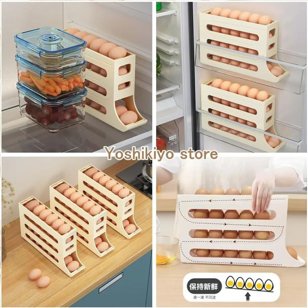 Egg Holder for Fridge, Egg Dispenser Auto Rolling Egg Tray Storage and Organizer, Space-Saving Egg Roller for Refrigerator 4