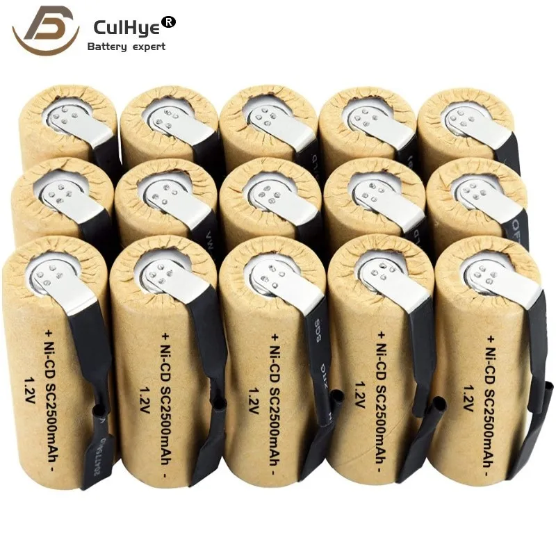 

Sub C NI-CD Cell High Rate 100% SC2500mAh 1.2V Rechargeable Battery with Welding Tabs for Electric Drill Screwdriver 15 Pack
