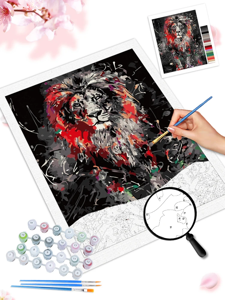 Painting By Numbers Kits Oil Picture By Numbers GATYZTORY Frame Lions Oil Paintings on Canvas Modern Colorful Animals Pictures Paint By Number For Home Wall Art Decorative