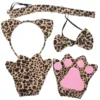 Make up Leopard Print Headband Set Women's Costumes Gloves Short Plush Cosplay Suit 2