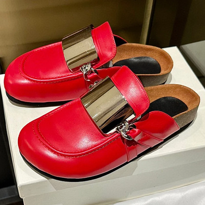 

Autumn Ladies Home Shoes 2023 New Metal Square Button Design Round Head Slippers Top Level Craftsmanship Female Slippers