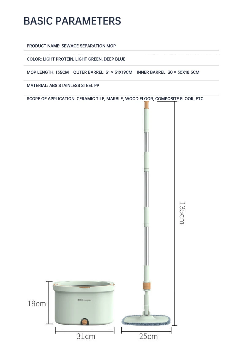 Mop Floor Clean Mop Household Hand-Free Rotary Mop Cleaning Hand Pressure Water-Absorbing Wet And Dry Dual-Use Flat Top Mop Set