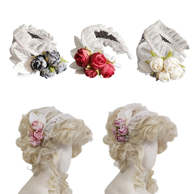 

Fresh Style Hair Tiara Women Photoshoot Hairband Pleated Laces Elegant Flower Shape Headbands Lolita Hair Hoop for Girls N2UE