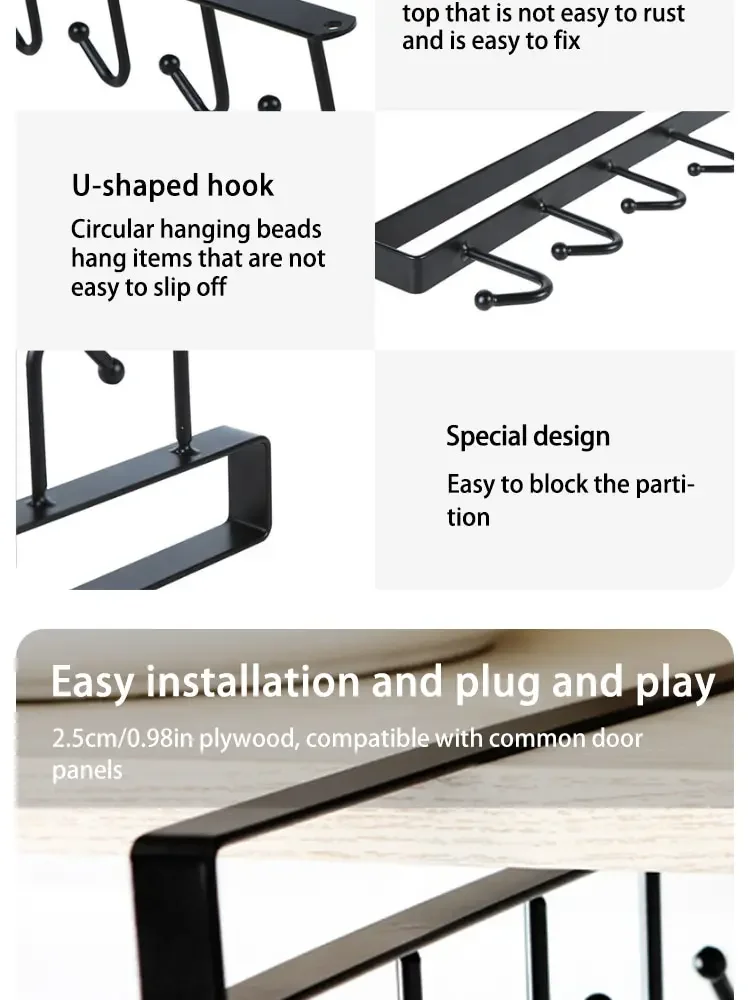 Description Picture 5 of itemKitchen Iron Art Seamless Nail Free Hooks Multi Row Cabinet Storage Hooks Storage of Kitchen Cabinet Wall Shelf Storage Rack