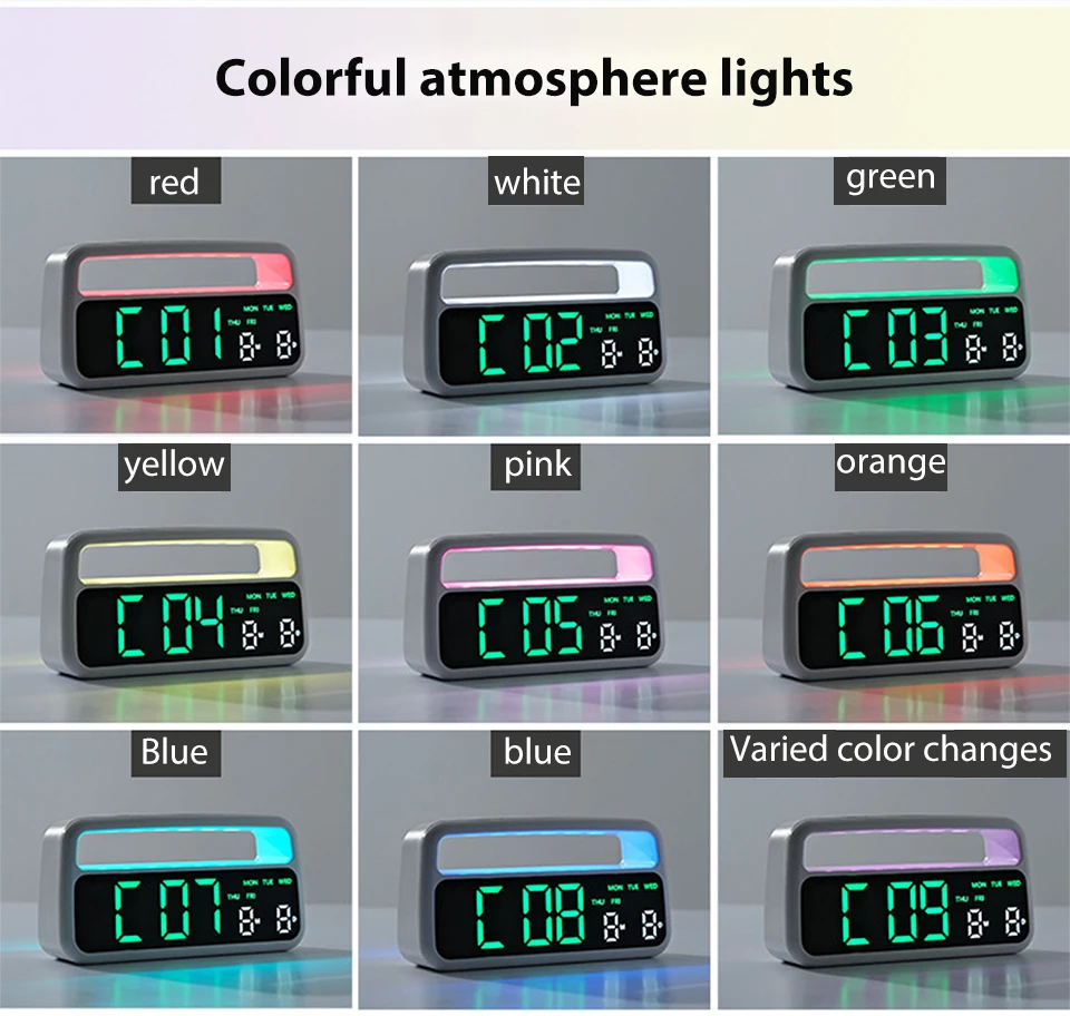 Description Picture 5 of itemDigital Alarm Clock with Ambient-Light Date Dual Alarms Electronic Table Clock Brightness Adjustment Sleep Mode Home LED Clocks