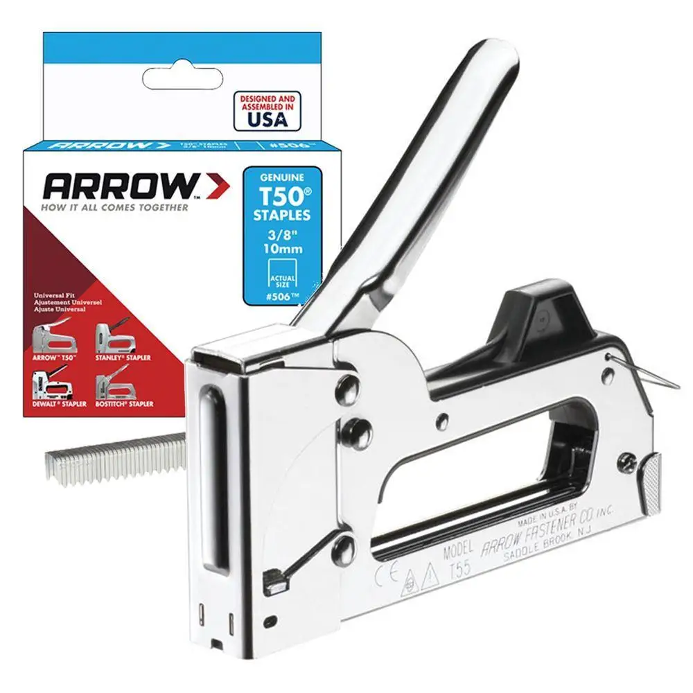 

Arrow t55c 6-14mm professional mechanical stapler gun + 1250 pcs staples heavy duty 6mm, 8mm, 10mm, 12mm