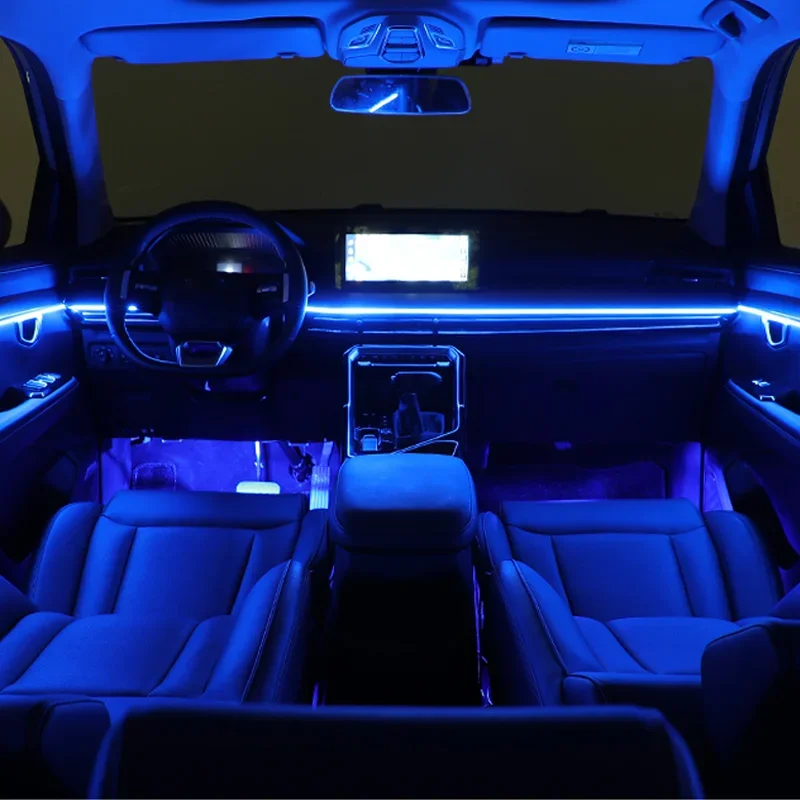 자동차 LED 아크릴 스트립 주변 조명, 64 색, 110cm, 90cm, 75cm, 35cm, 20cm, 풀 컬러 RGB 자동차 인테리어 블루투스 앱 제어