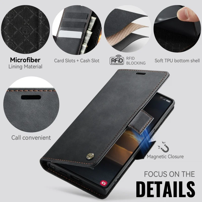 CaseMe Magnetic Leather Wallet Phone Case with Card Holder