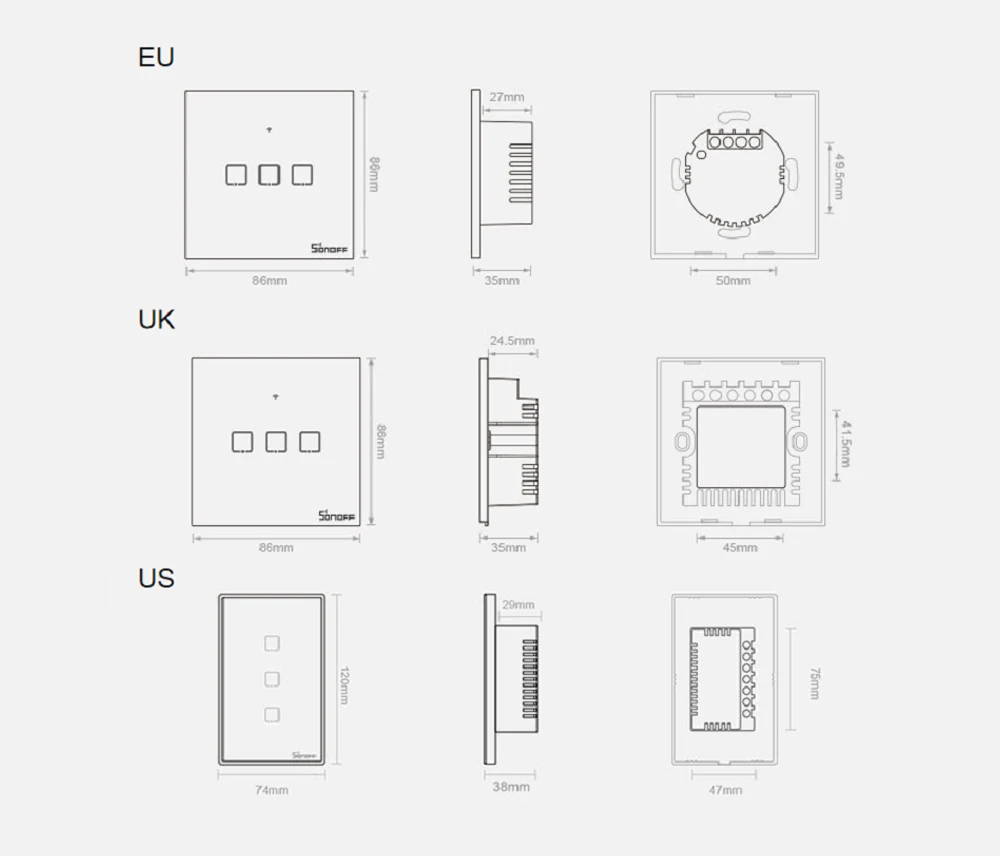 SONOFF-interruptor inteligente de pared para el hogar, dispositivo con WiFi, Control a través de la aplicación Ewelink/RF433/voz/táctil, T1/T2/T3/T0 TX EU/UK/US, 1/2/3 entradas, AKITECNO.CL