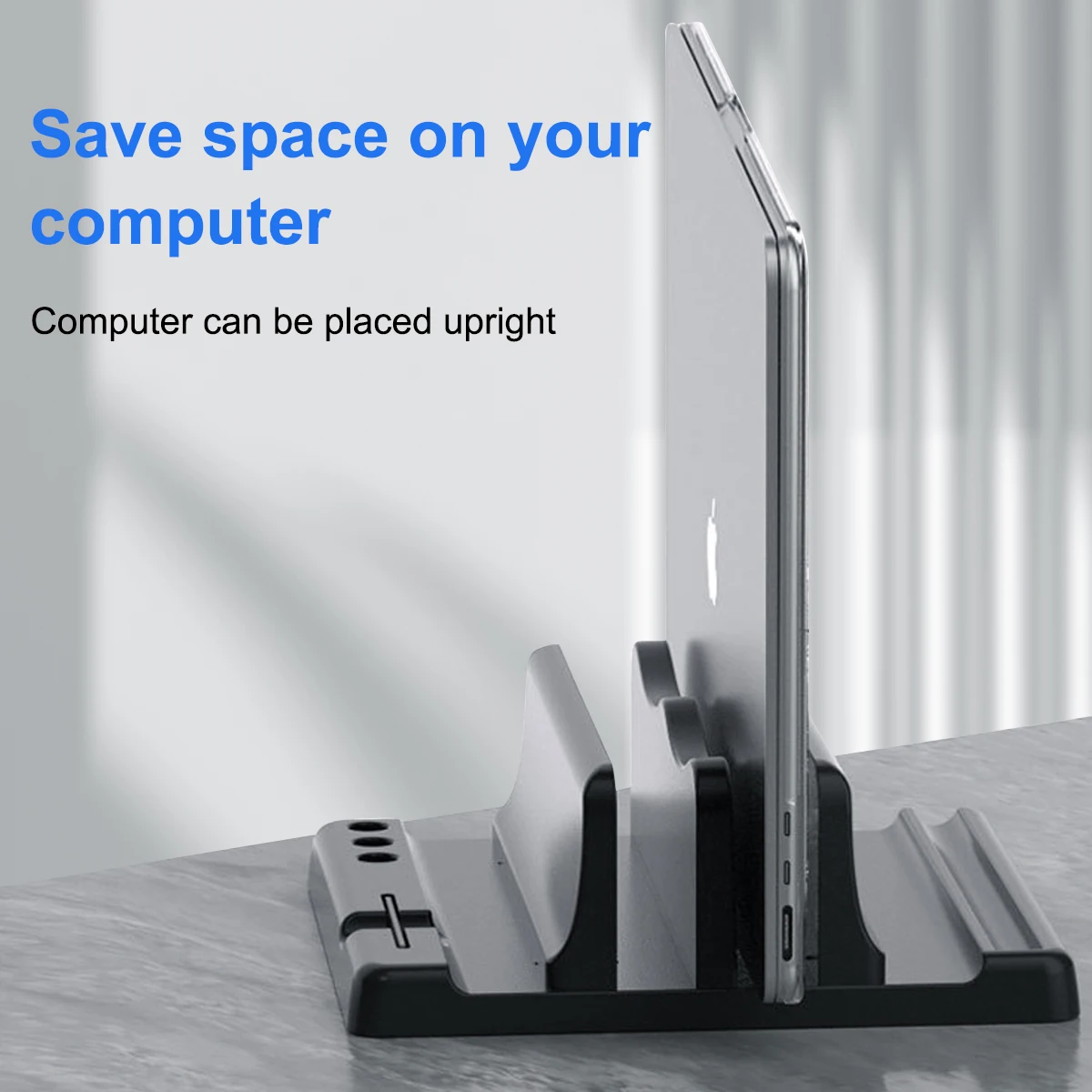 Sleek Aluminum Vertical Laptop Stand Holder with Adjustable Dock Size