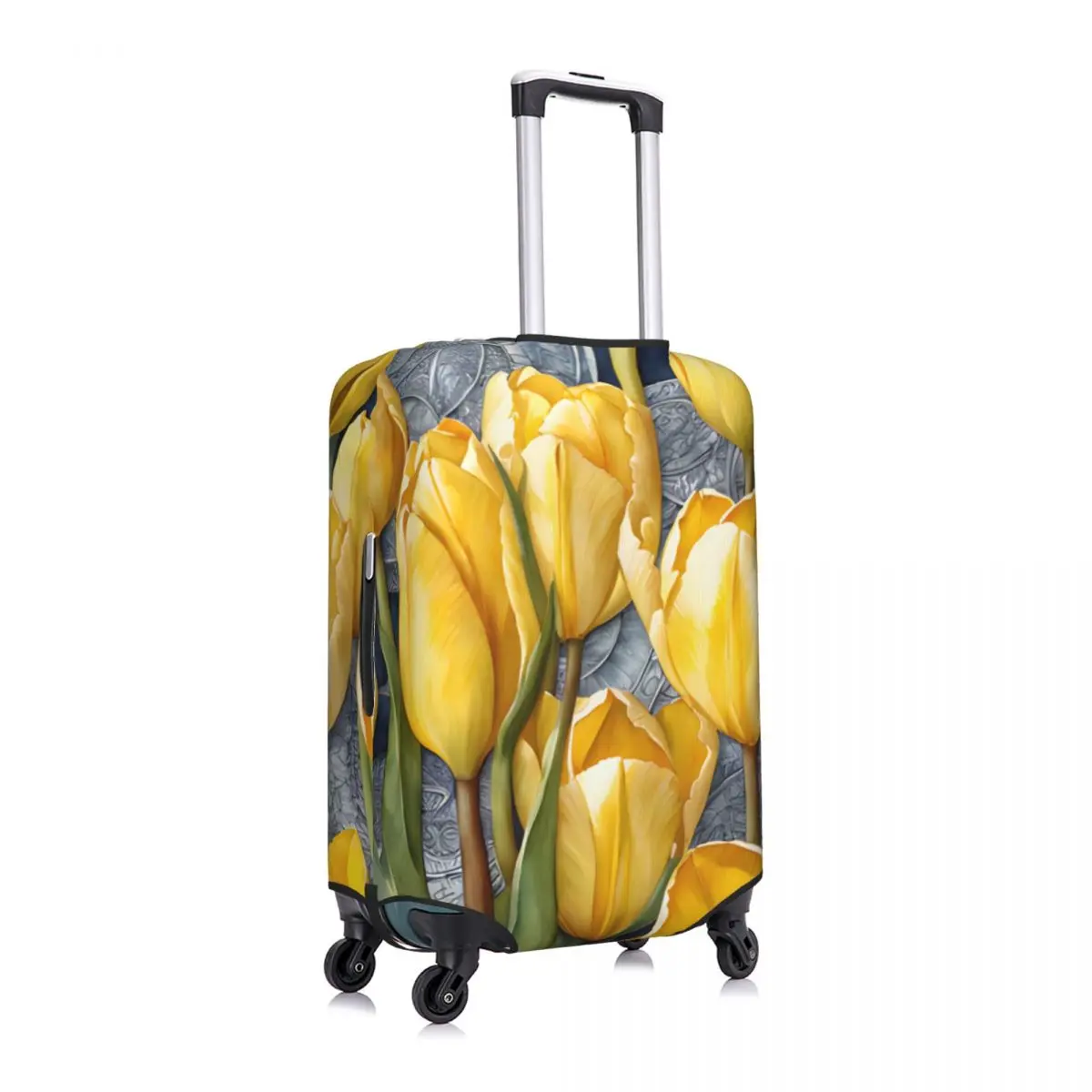 Yellow Tulip Flower Suitcase Cover Watercolor Plant Business Protection Holiday Elastic Luggage Supplies 3