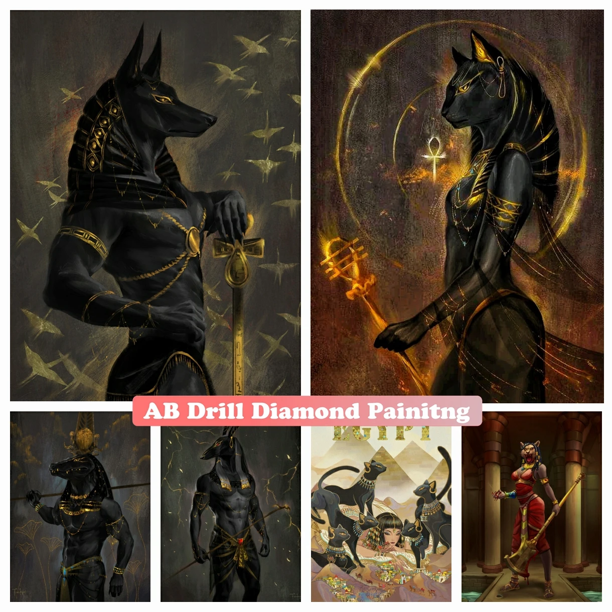 Anubis Diamond Mosaic Painting | Diamond Painting Egyptian Cat - 5d Diy ...