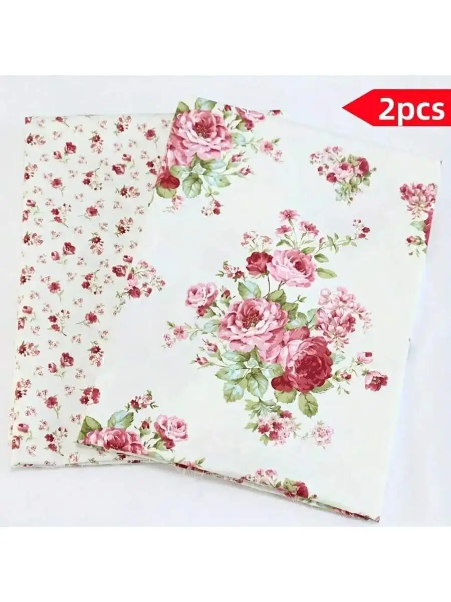 Set of 2 pieces, beautiful floral fabrics for bedding, clothing processing, home DIY supplies, sewing and embroidery handmade. - 5