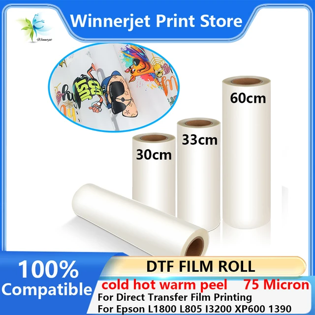 30cm 33cm 60cm*100m DTF PET Film Roll Direct Transfer to T-shirt Heat Transfer DTF Printer A3 A2 Cold Hot Warm Peel PET Film Rol 1