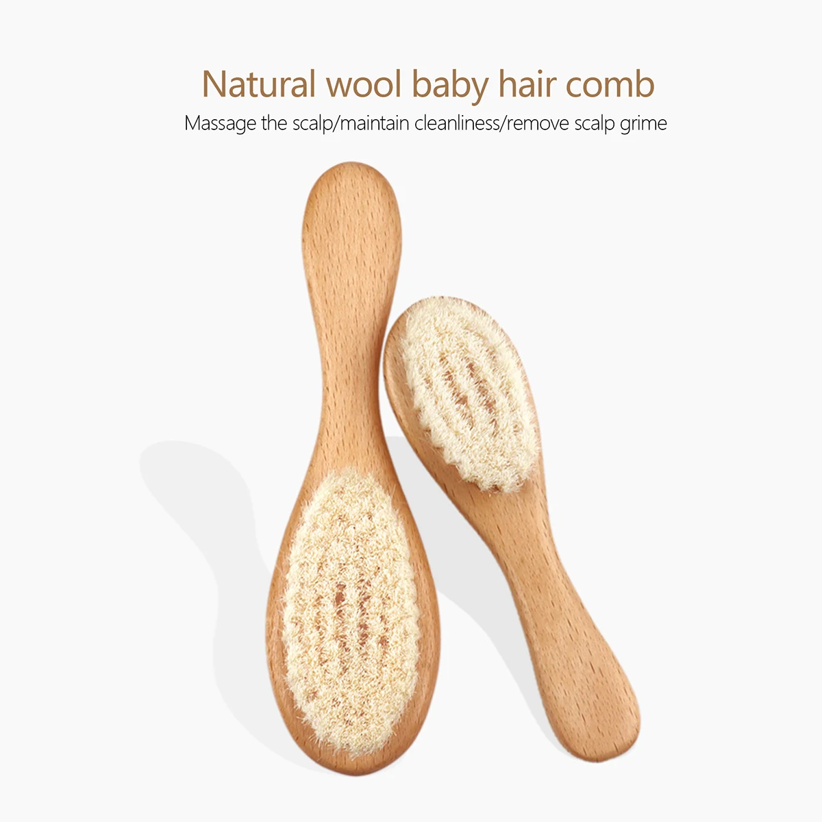 신생아용 순수 천연 양모 목재 헤어 브러시, 헤어 브러시 마사지 샤워 빗
