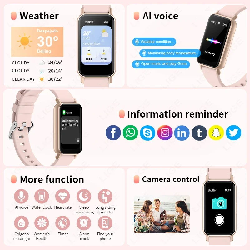 LIGE Smart Watch Women Full Touch Screen Health Monitor IP68 Waterproof Sports Fitness Tracker Smartwatch Woman Bracelet Watches 3