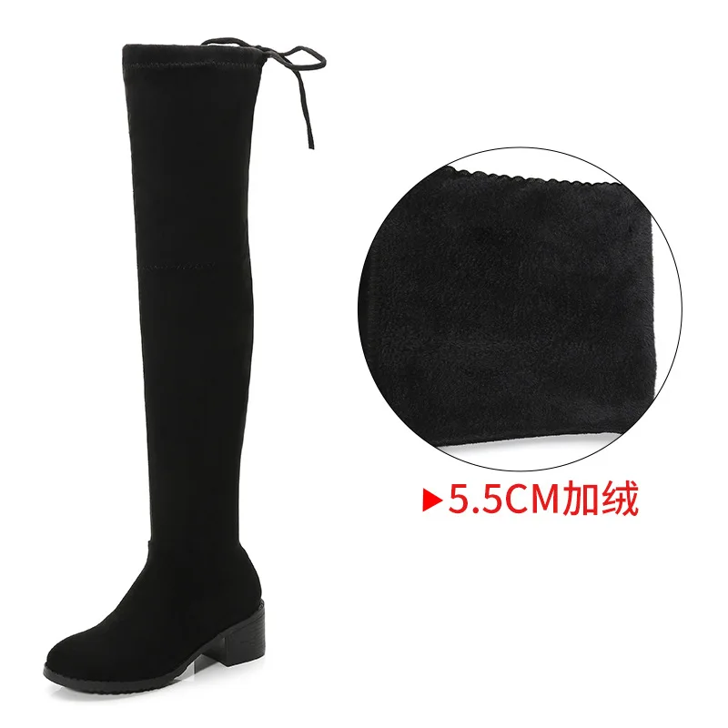 2022 Winter Over The Knee Stretch Boots Women's Fashion Thick Heel Mid-heel Boots Plus Velvet Warm High Tube Flat Skinny Boots