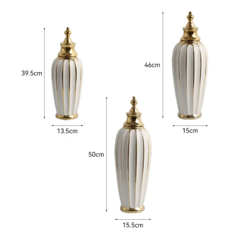 Ceramic Checkmate Jar Flower Vase Geometric Gold Edge Ginger Jar Storage Tank China Pot Porcelain Home Decoration Accessories 5