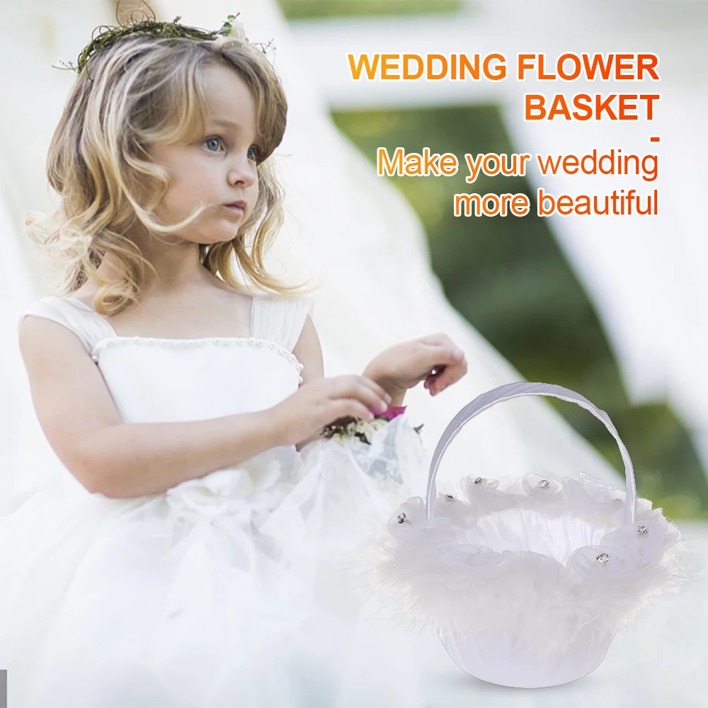 White Flower Girls Basket Silk Wedding Flower Basket Ring Pillow Flower