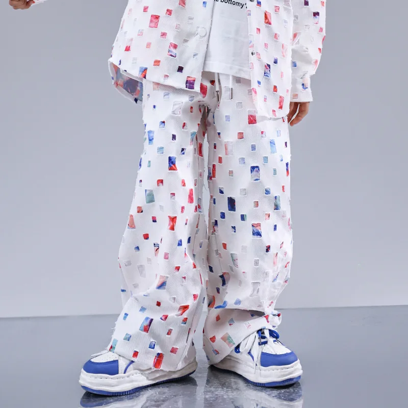 Kids Kpop Hip Hop Clothing Starry Sky Print with Hole Suit Streetwear Top Cargo Pants for Girls Boys Jazz Dance Costume Clothes