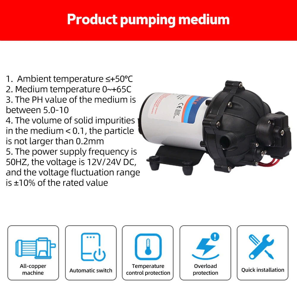 Water Pressure Diaphragm Pump 12V 24V 5-Chamber Self-Priming Pump 5.5GPM Water Transfer Pump 70PSI with Strainer Hose Water Pressure Pump