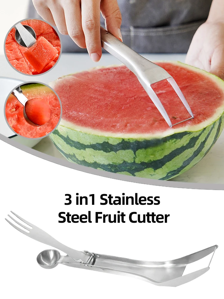 

Fruit Cutting Tool Multifunctional Stainless Steel Watermelon Slicer Fork 3 In 1 Magic Watermelon Cutting Tool Dropshipping