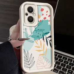 Fresh Green Leaf Painted Silicone Anti-Drop Phone Case - Soft Cover for F21 Pro 5G (WHITE)