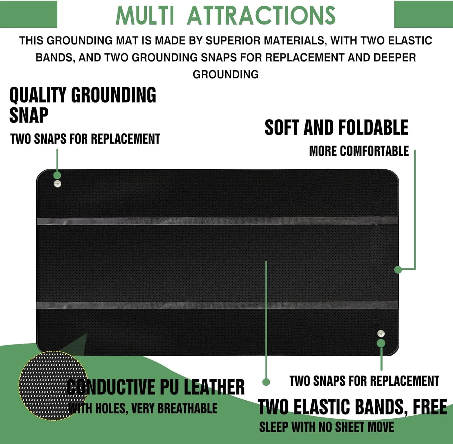 Grounding Mat For Bed - 27x78 Inch Carbon Leatherette Sleep Pad For Better Sleep & Relaxation