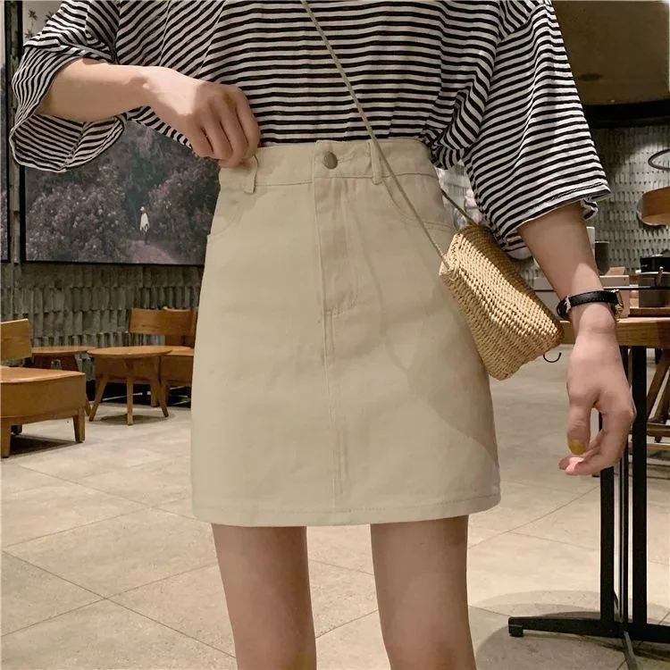 블랙 하이 웨이스트 슬리밍 a 라인 미니 드레스 여성 캐주얼 트렌디 바디콘 스커트 데님 반바지 여름 2021 새로운 스타일