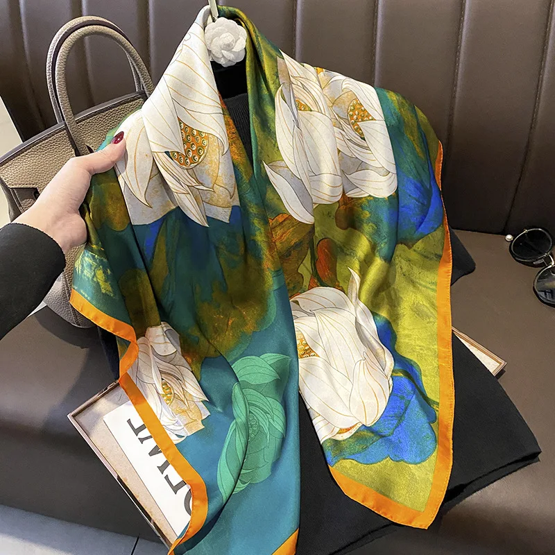 

Fashion Luxury Brand Silk Satin Square Scarf Women Hijab Bandana Muslim Headscarves Shawl Wrap Ladies Headband Foulard 90X90cm
