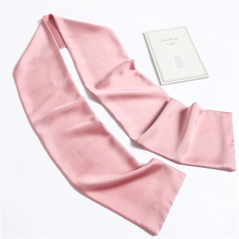 Se728ae421c01450ca3916643105d1531D Solid Color Neckerchief Long Hair Scarves Female Silk Satin Neck Scarf For Women 14x145CM Fashion Headbands Plain Bag Scarf Mallzona