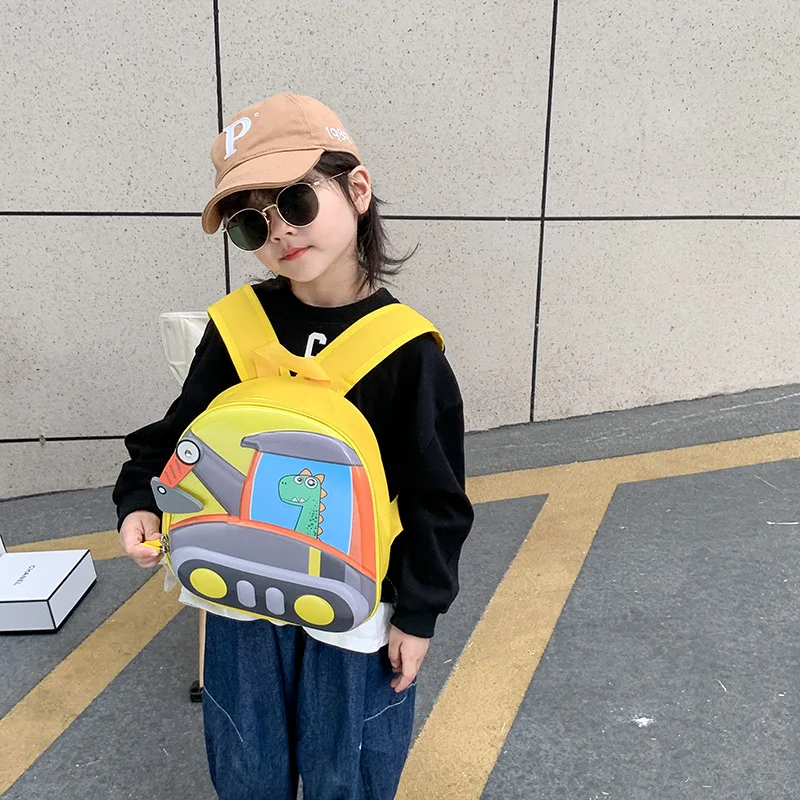 New Children's Hard Shell Schoolbag Cartoon Excavator EVA Eggshell Backpack Kindergarten Backpacks for Boys and Girlss
