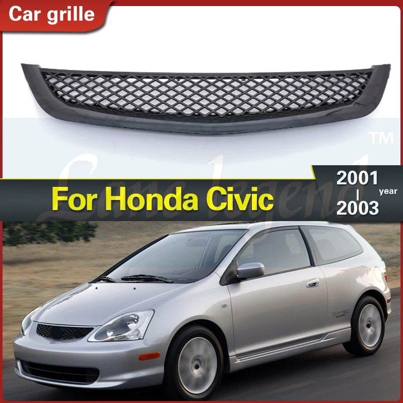 

Car Gloss Black Mesh ABS Front Hood Grille Grill for Honda Civic JDM Type R 2001-2003 Racing Grills