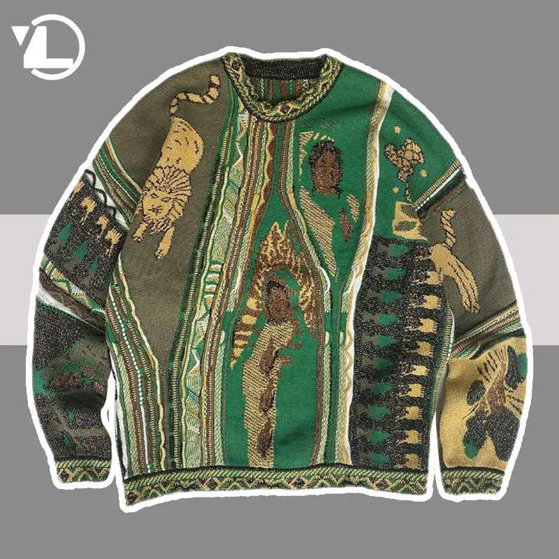 Retro Cotton Print Eye Graphic American Pullover Sweater Style Hip Hop For Men main image 1