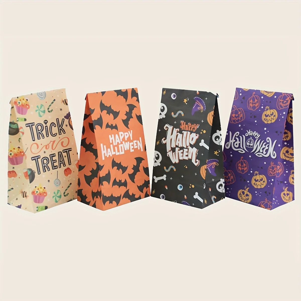 24pcs-Halloween Kraft Paper Gift Bags - for Party FavorsTrick or TreatBirthday, and Craft Supplies -24 bags+24 circular stickers