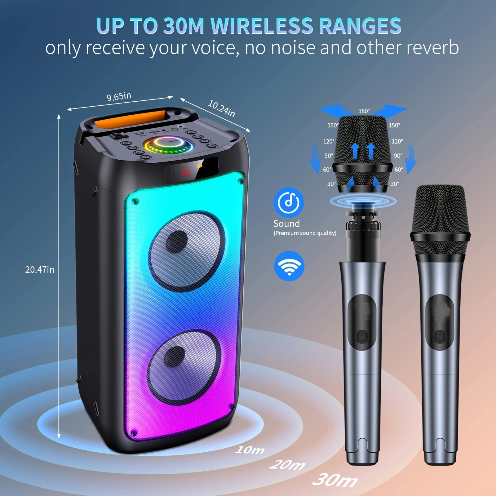 Wireless Bluetooth Speaker Karaoke Machine with 2 Microphone Home Karaoke System with LED Party Light Remote Control
