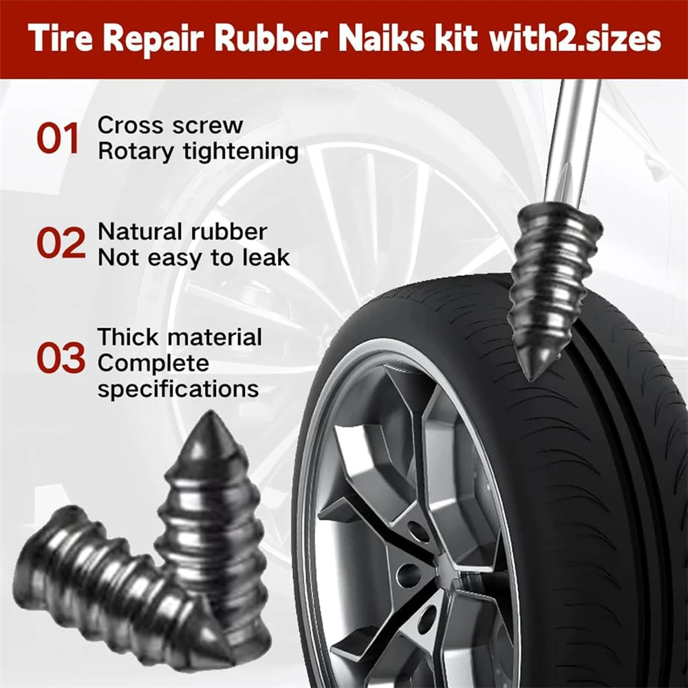 20PCS 타이어 수리 세트 실리콘 나사 진공 타이어 수리 못 고무 나사 스크루드라이버 빠른 셀프 서비스 타이어 수리 도구