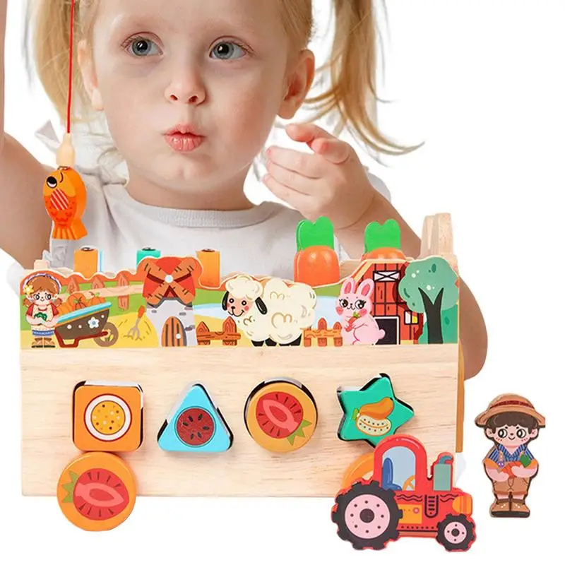 

Carrots Harvest Game Wooden Shape Sorting Orchard Pulling Car Shape Sorting Matching Wooden Montessori Toys For Toddler Boys