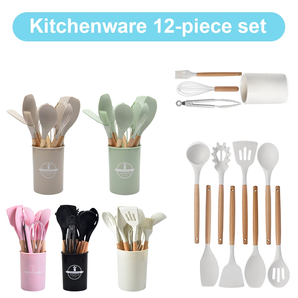 12Pcs Kitchen Utensil Set Cooking Tools Kit Spatula Spoon Brush Whisk Heat-Resistant Cookware Non-Stick Spatula Set for Kitchen silicone cookware set non stick cookware set wooden kitchenware set