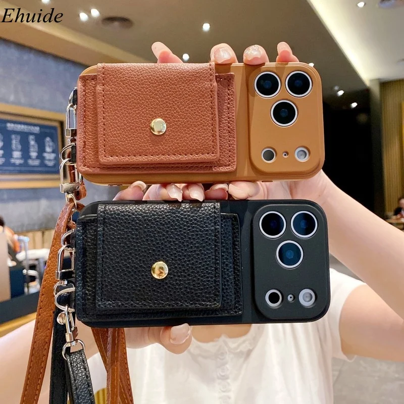 Crossbody Lanyard Strap Wallet Card Holder Case – PU Leather Silicone Cover