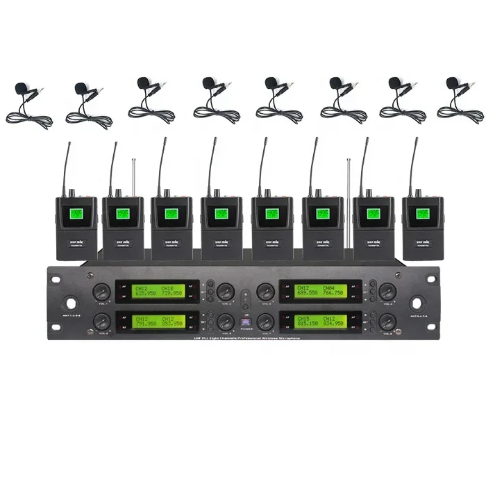 UHF 구매 무선 마이크, 8 채널 FM, LED 조명, 노래용 무선 마이크, DC 13.8V 1500ma, 공장 도매
