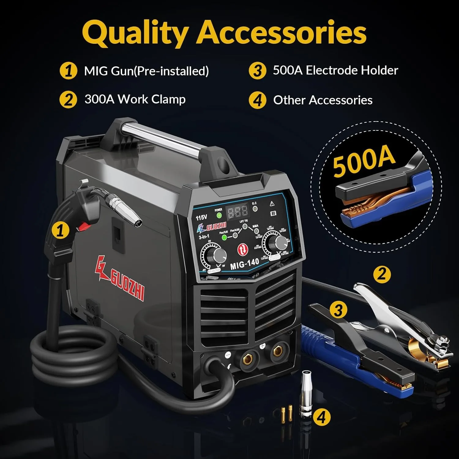140Amp MIG Welder, 110V Flux Core MIG/Stick/Lift TIG 3 in 1 MultiProcess Welding Machine with Synergy, IGBT Inverter Welder 5