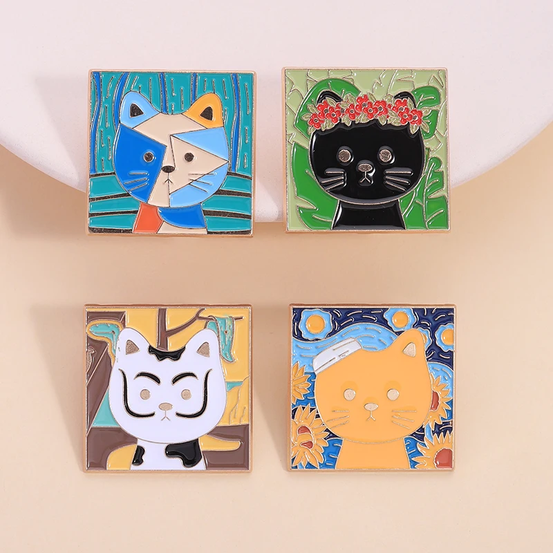 Enamel Pins 3-5pcs/set Van Gogh Oil Painting Series The Scream Starry Sky Sunflowers Art Brooches Lapel Badge Jewelry Gifts
