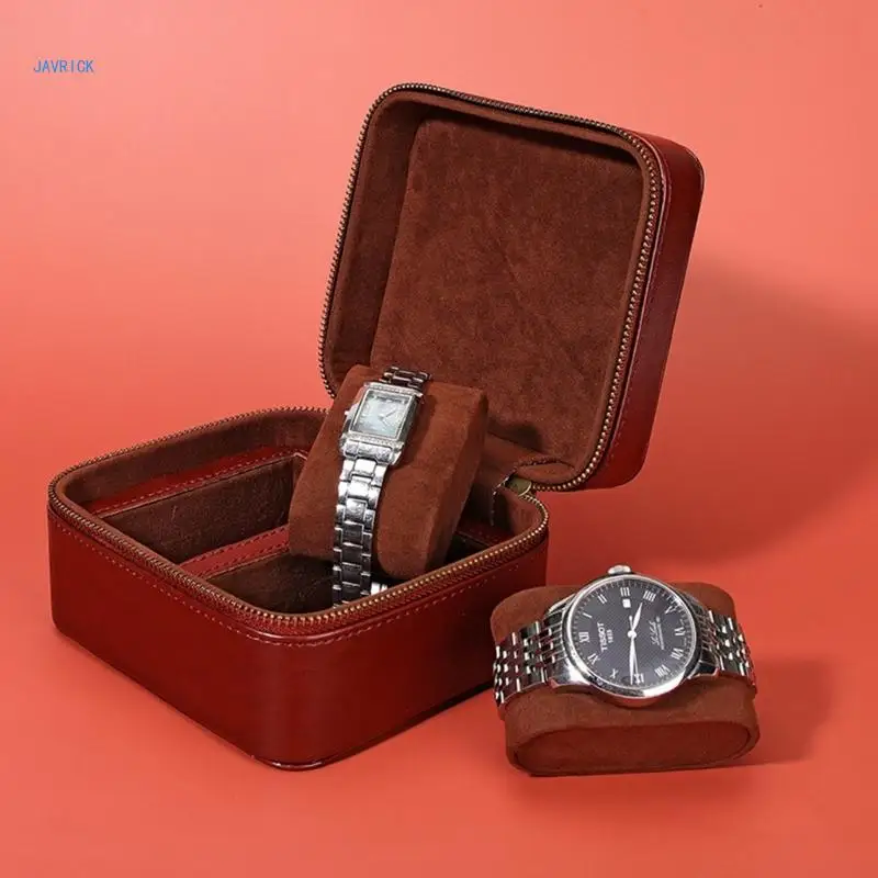 Vintage PU Leather 2 Slot Watch Soft Lining Storage Box Jewelry Case