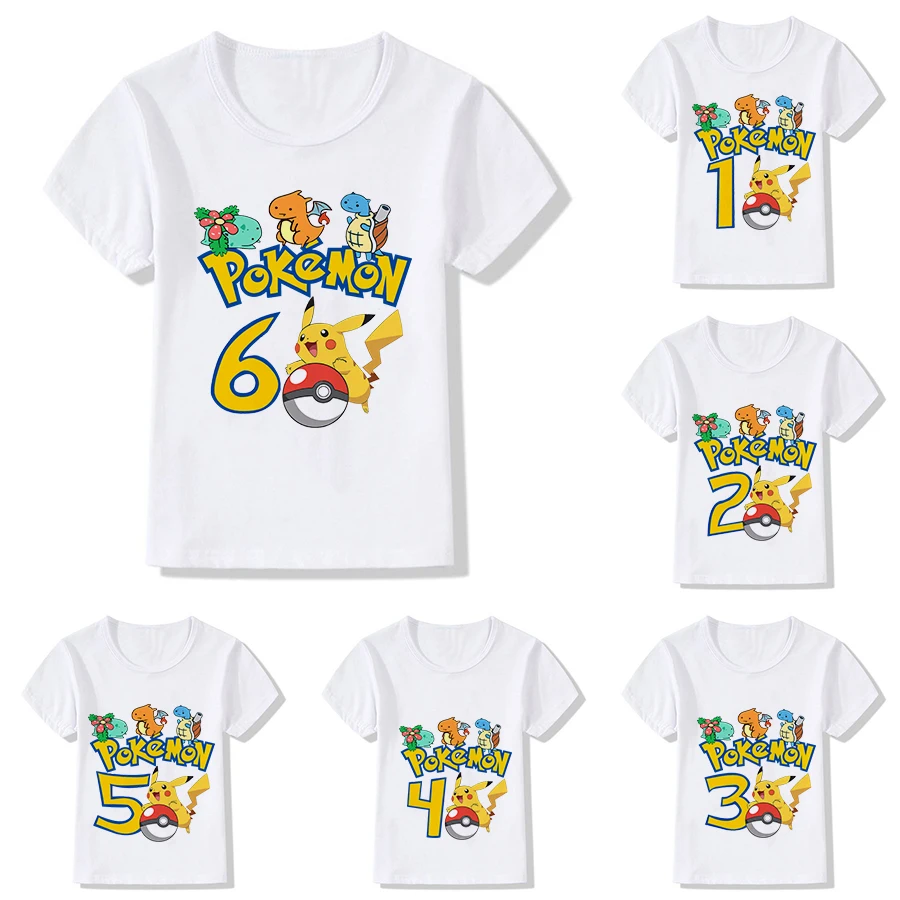 

Pokemon Children T-shirt Pikachu Birthday Number 1-12 Kawaii T Shirt Anime Cartoons Casual Clothes Tee Shirt Kid Girl Boy Tops