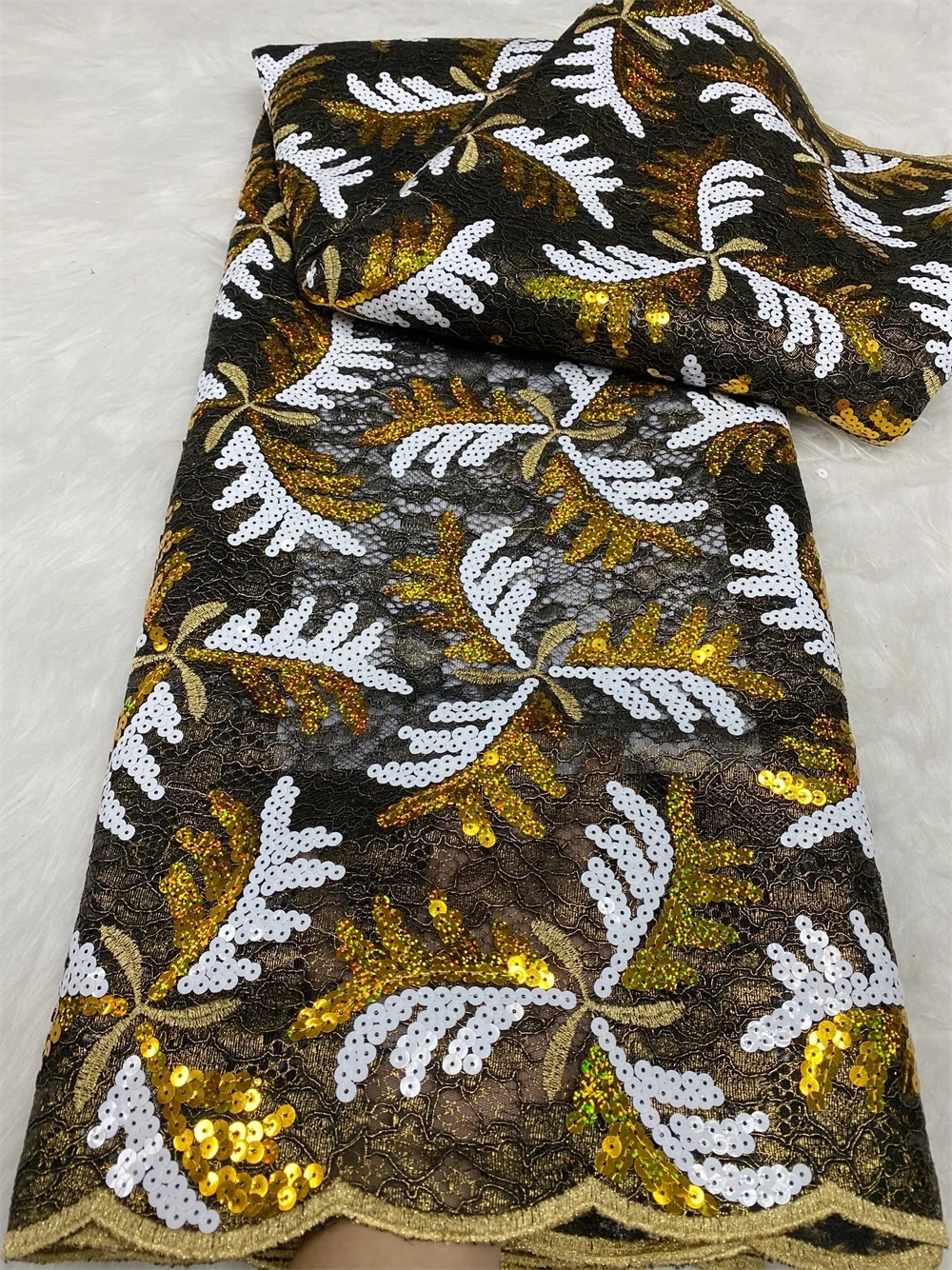 

African Nigerian Sequins Tulle Lace Fabric,Sewing Net Cloth, Prom Dresses Beads,Embroidery High Quality, 5Yad , JH0032, 2024